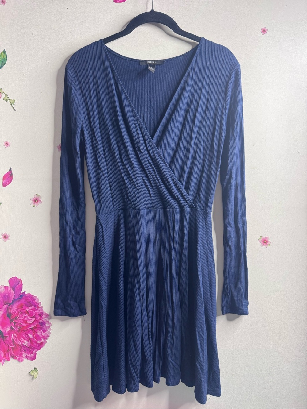 Forever 21 Navy Long Sleeve Wrap Skater Dress